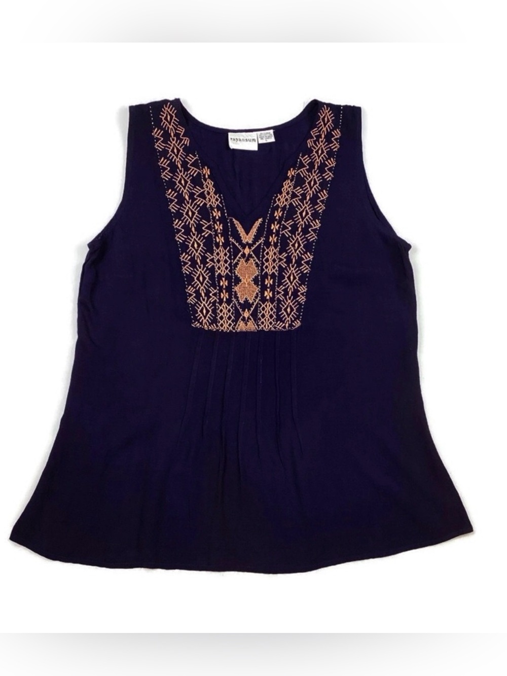 Raya Sun Linen Cotten Blend Embroidered Beaded Tank Top